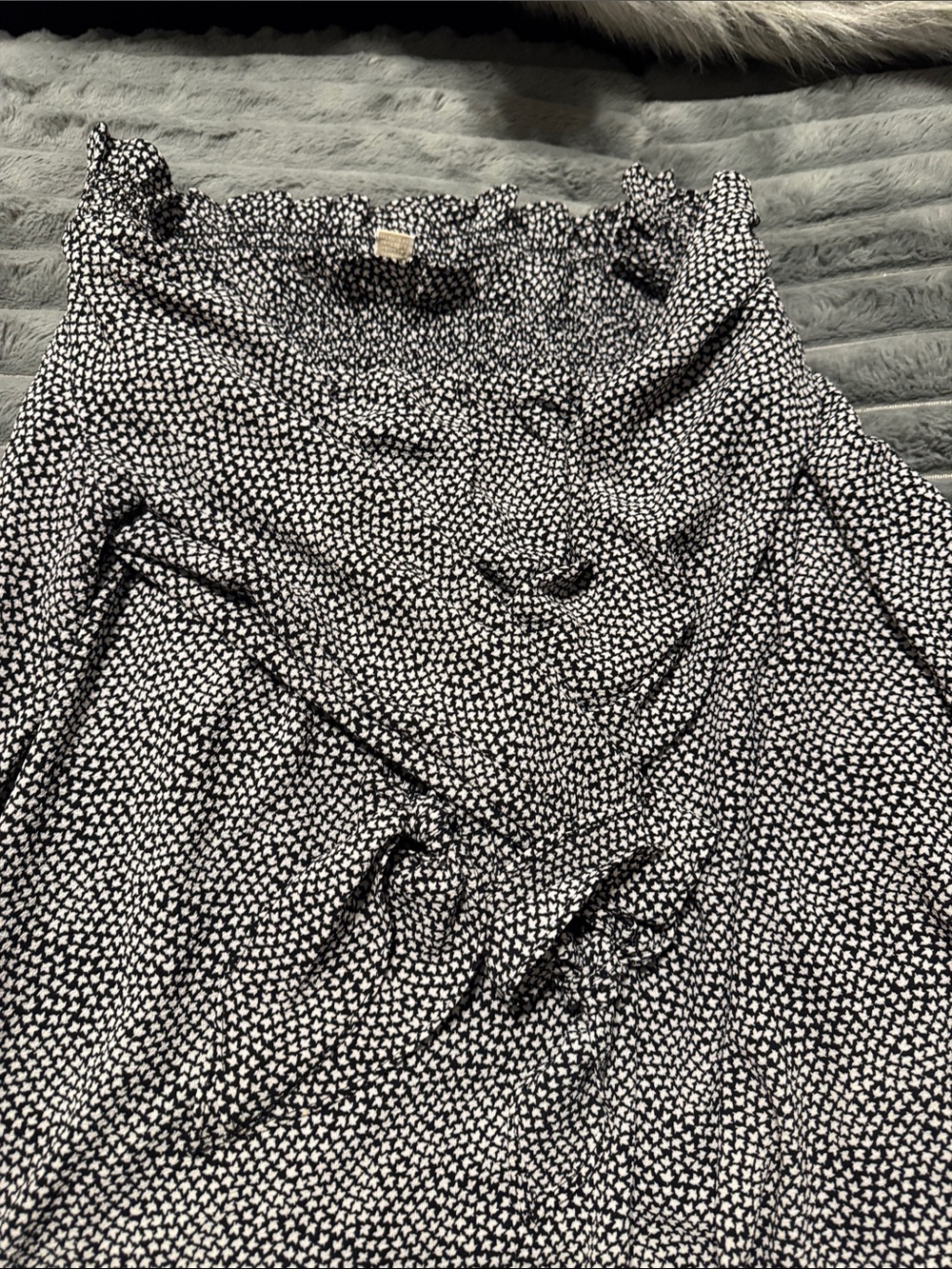 Michael Kors Black and White Smocked Ruffle Blouse